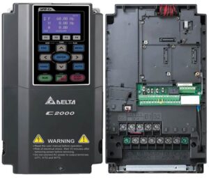 Variador VFD-C2000 Aplicaciones: Grúas, transportadoras, trituradoras, bombas, ventiladores. Modos de control por velocidad, par y posición. Rango de potencias: 220v / 3 fases De 0.75 kW (1HP) hasta 90 kW (125HP) 